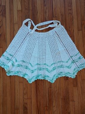 Vintage Crocheted Apron with Mint Green Accents